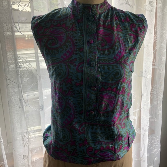 🎄100% silk tunic/shirt button front SZ L pink/blue - Picture 6 of 12